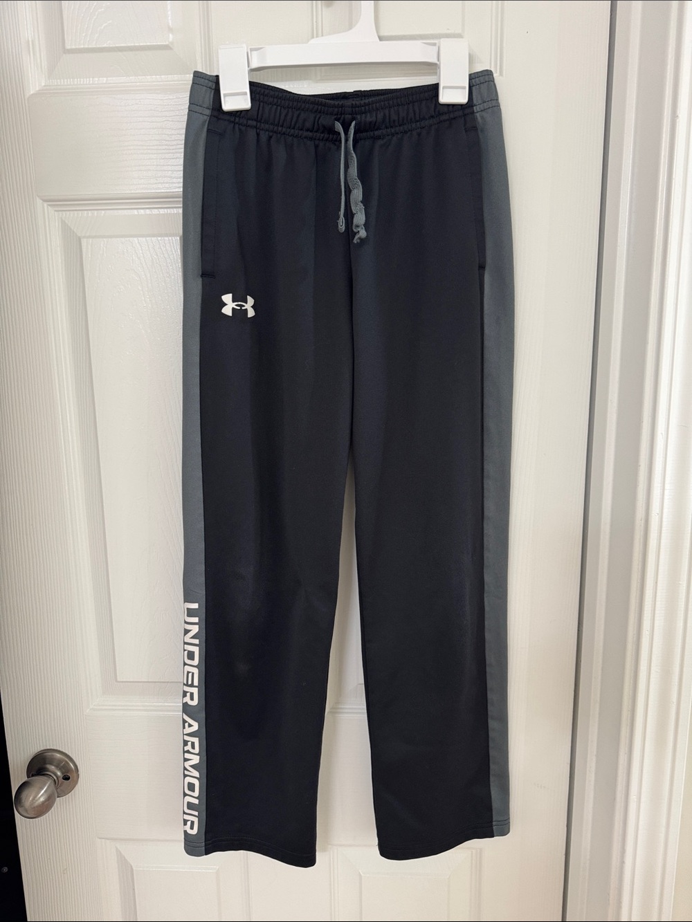 Under Armour Black Joggers with Gray Side Panels and White Logos